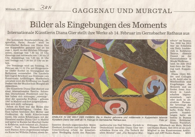BNN Vorbericht zur Ausstellung im Rathaus in Gernsbach