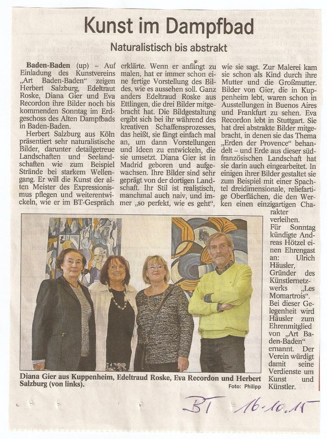 Badisches Tagblatt, Vernissage 11.Okt. 2015, im Alten Dampfbad, Baden-Baden